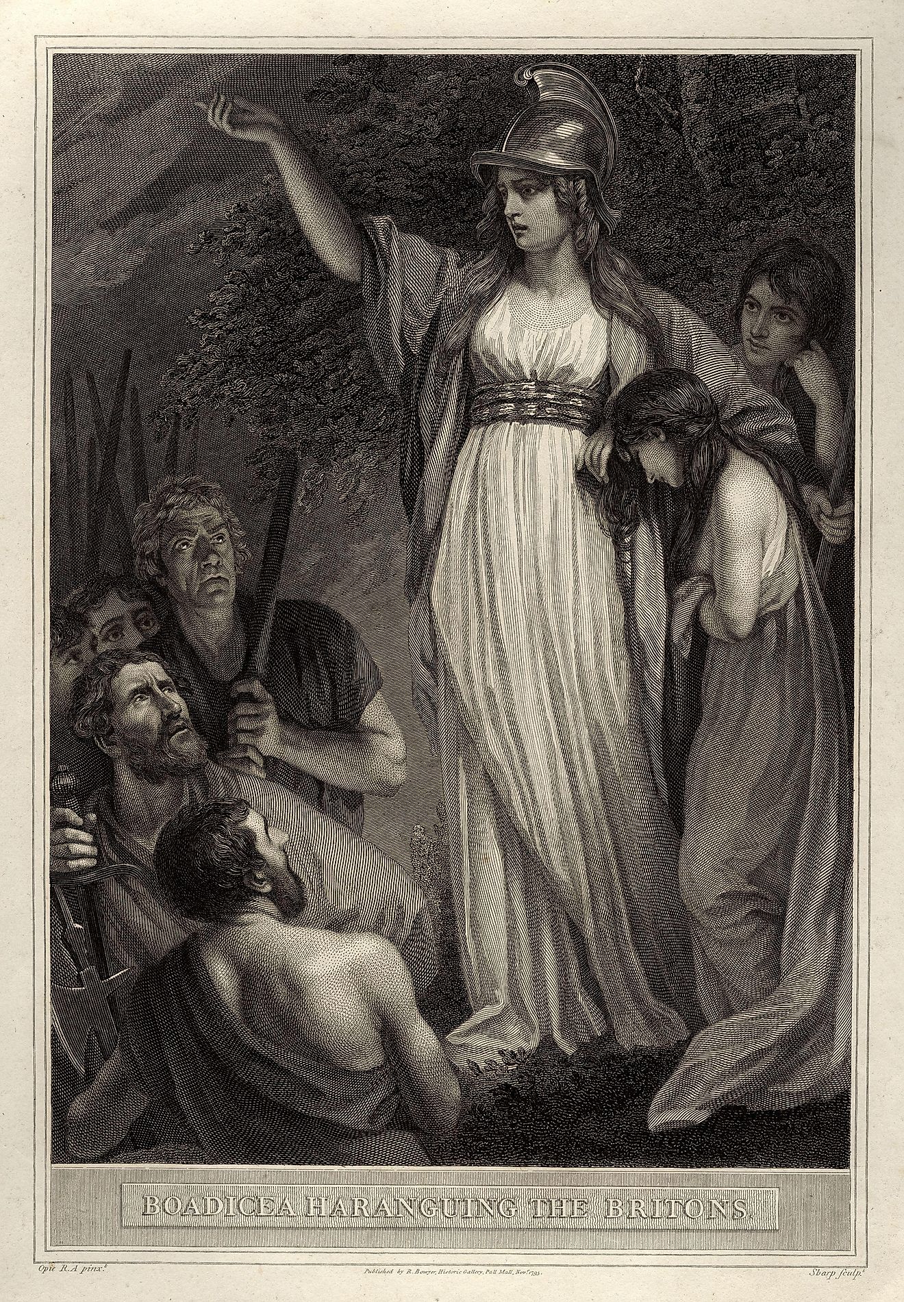 A 1793 engraving by William Sharp of Boudicca (or Boadicea), rallying Britons to her cause. National Portrait Gallery / Commons.Wikimedia.org