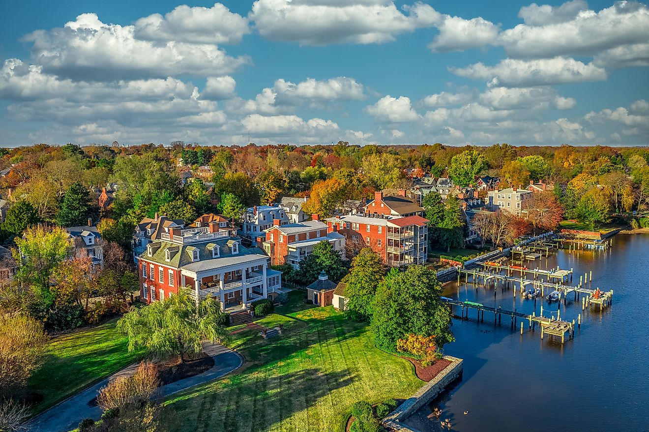 Aerial view of Chestertown on the Chesapeake Bay in Maryland.