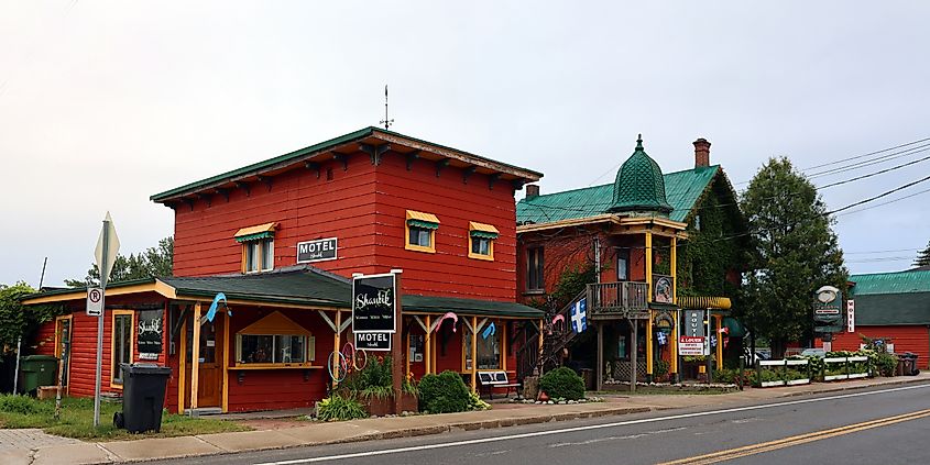 Buildings along a street in Montebello, Quebec