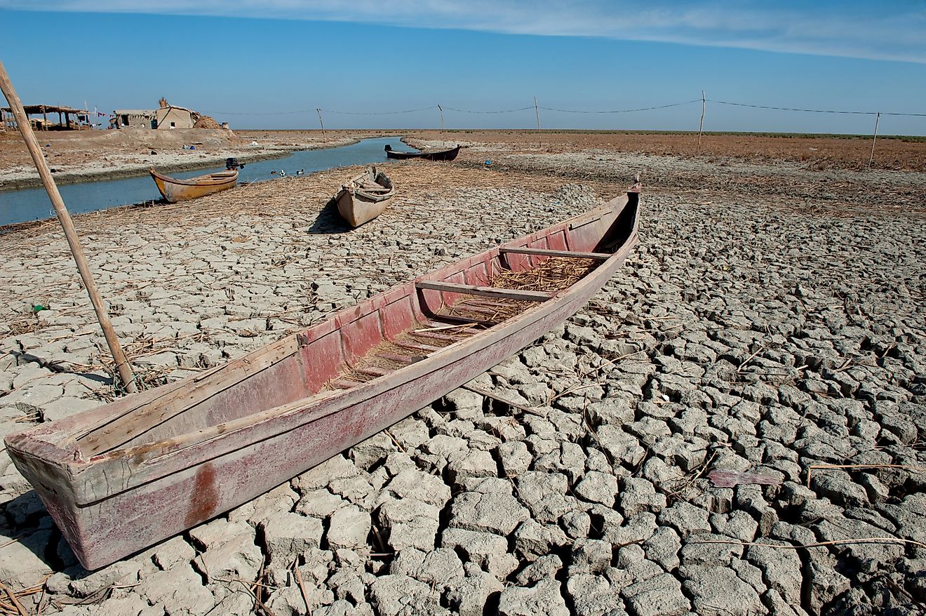 Droughts in the southern marshes of Iraq have lead to desertification.