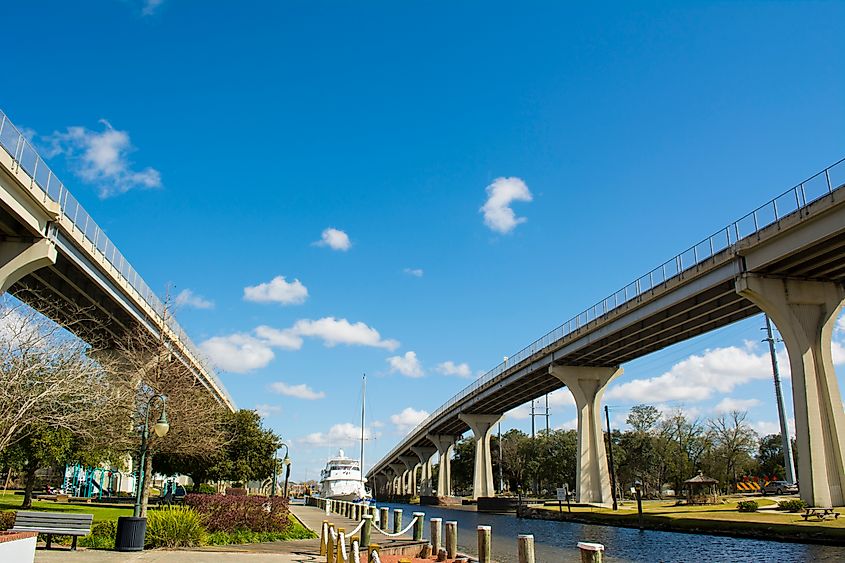 The "Twin Spans" bridges in downtown Houma, Louisiana.