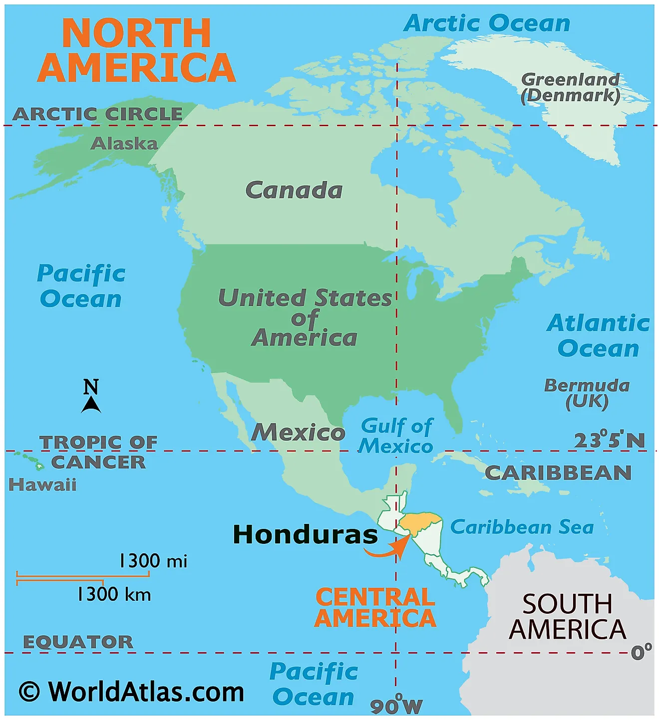 Map showing location of Honduras in the world.