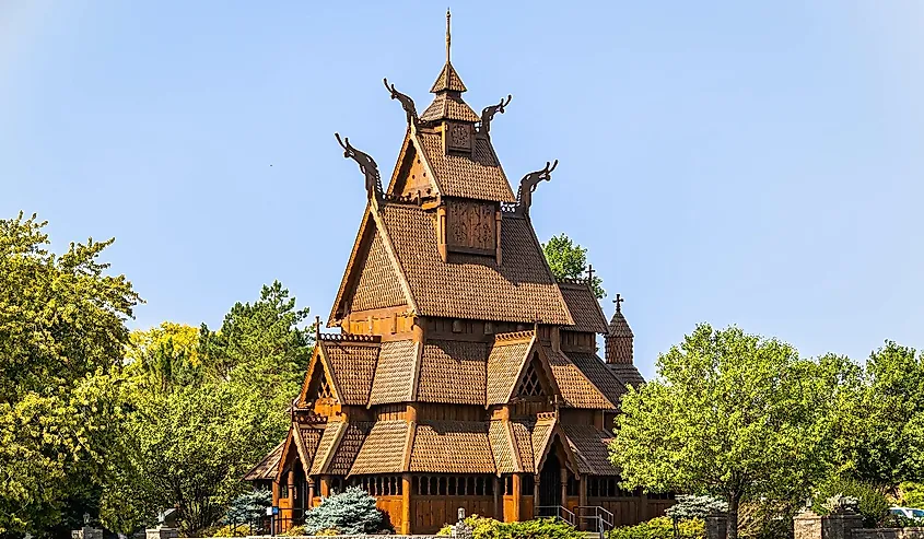 Stave church of Norwegian design found in Minot, North Dakota.
